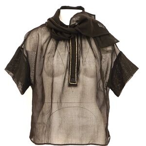 3.1 PHILLIP LIM Short-Sleeve Embroidered Organza Black Blouse Size 4 $495.00